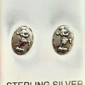 Mickey Mouse 925 Sterling Silver & 10K Post Earrings 11mm